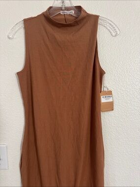 NWT Reformation Jeans Sana Ribbed Mock Neck Sleeveless Dress Top - Butterscotch